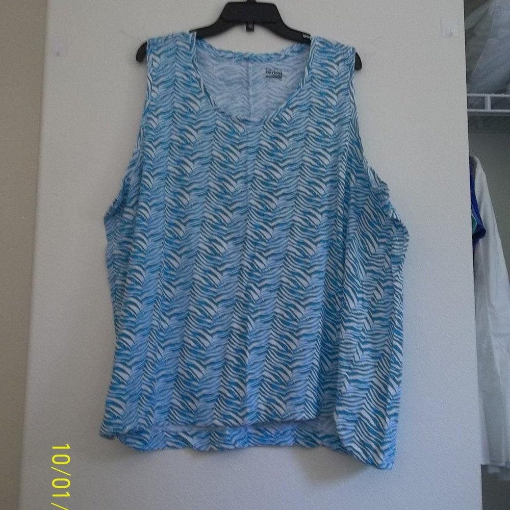 Basic Edition Woman's 3X Zebra Print, Turquoise/White, Scoop Neck Tank Top